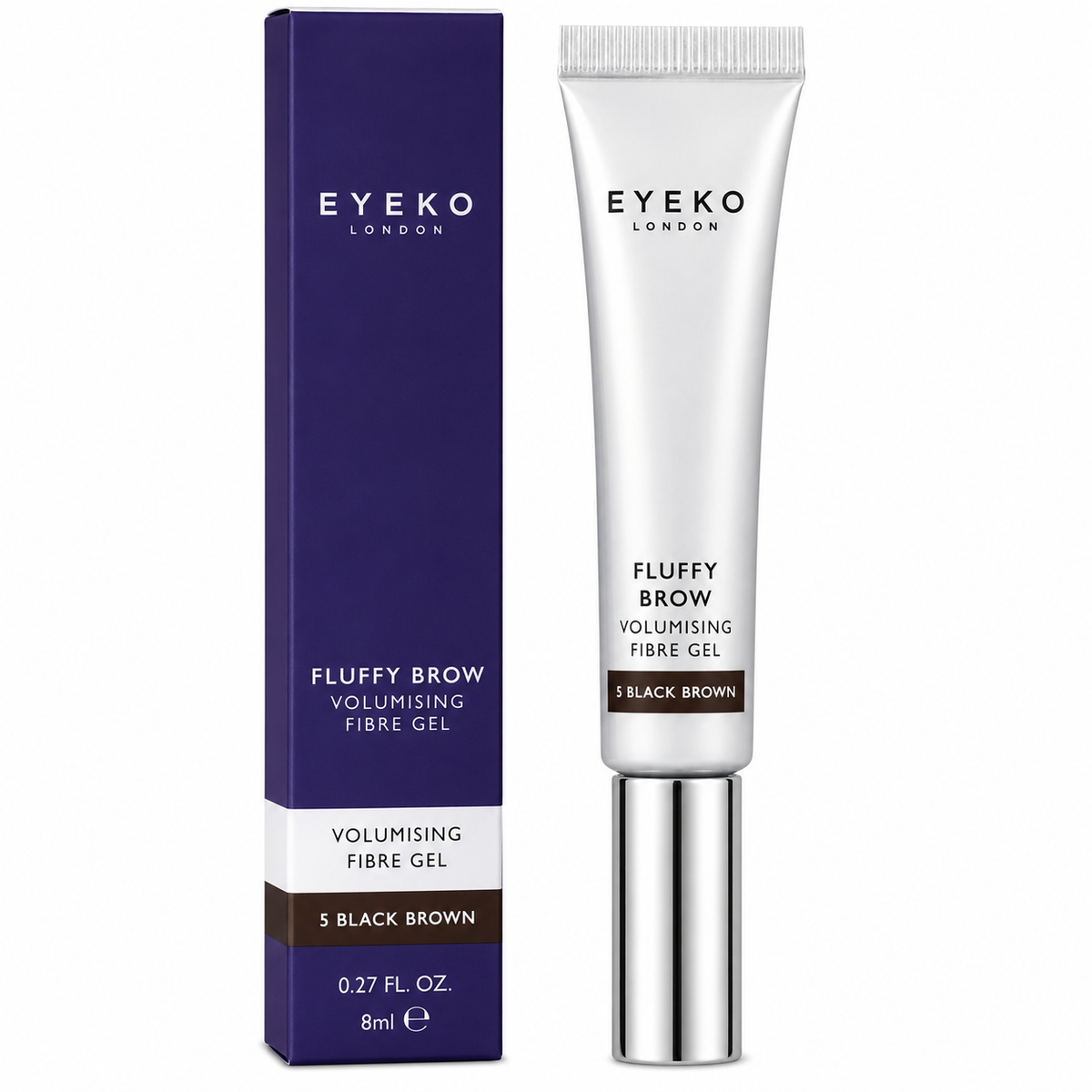 Eyeko London Fluffy Brow Volumising Fibre Gel 0.27 oz Boxed Color: 5 Black Brown
