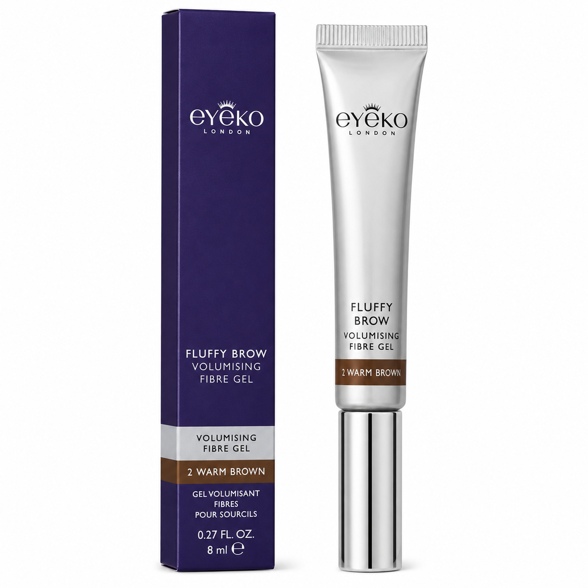 Eyeko London Fluffy Brow Volumising Fibre Gel 0.27 oz Boxed Color: 2 Warm Brown