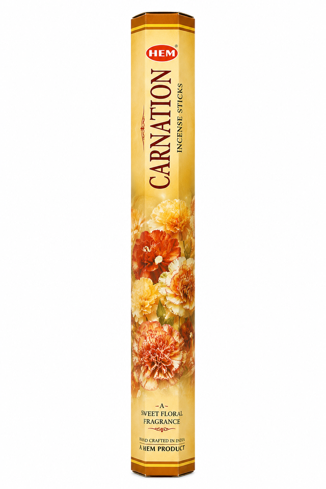 Hem Carnation Incense Sticks 20 Sticks Tube Hex Boxed