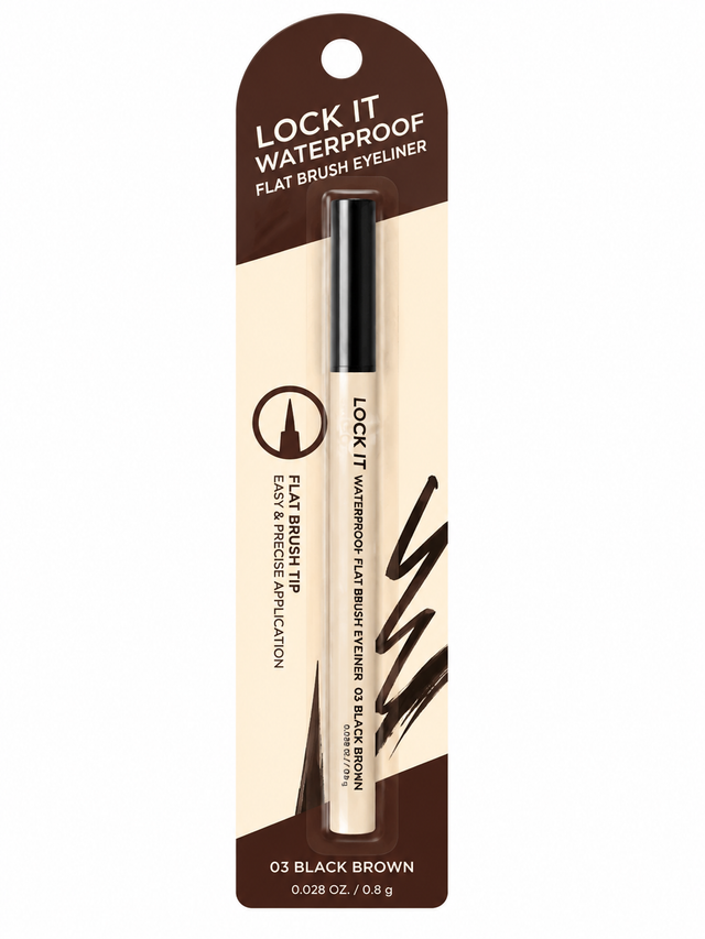 Lock It Waterproof Flat Brush Eyeliner 0.028 oz Carded Color: 03 Black Brown