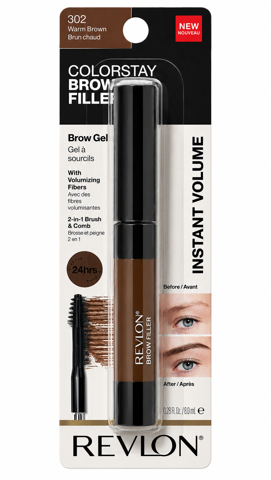 Revlon ColorStay Brow Fiber Filler Brow Gel 0.23 oz Carded Color: 302 Warm Brown
