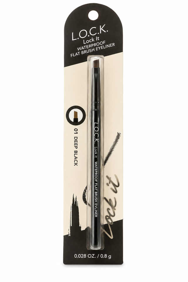 Lock It Waterproof Flat Brush Eyeliner 0.028 oz Carded Color: 01 Deep Black