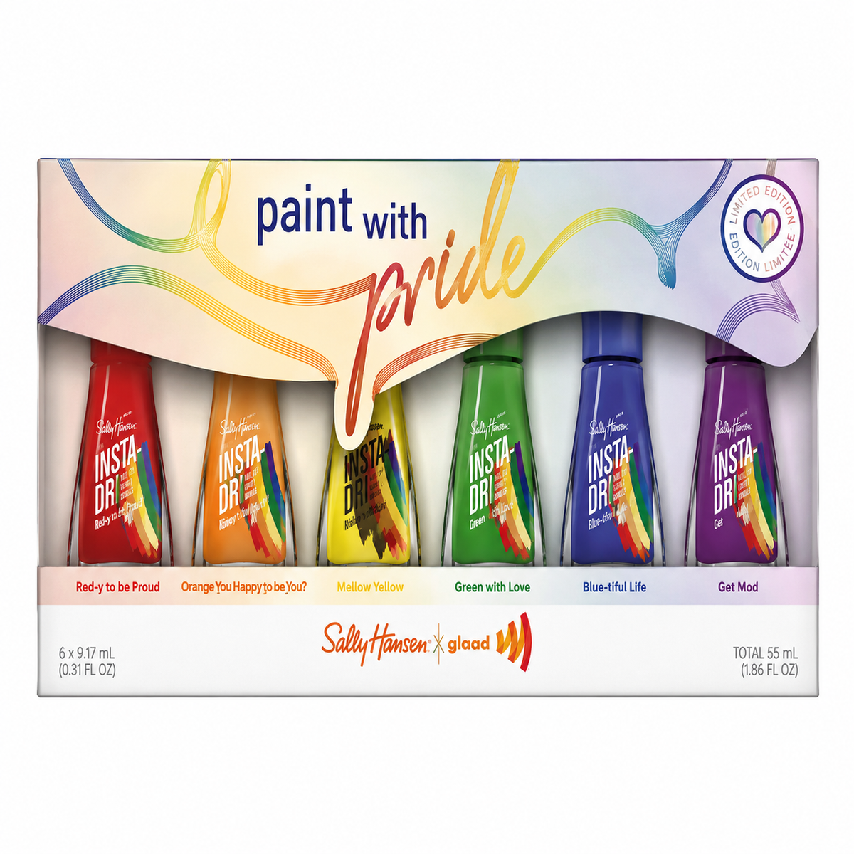 Sally Hansen GLAAD Insta-Dri Nail Color Vernis à Ongles Paint with Pride 6 Piece Set 6 x 0.3 oz Boxed