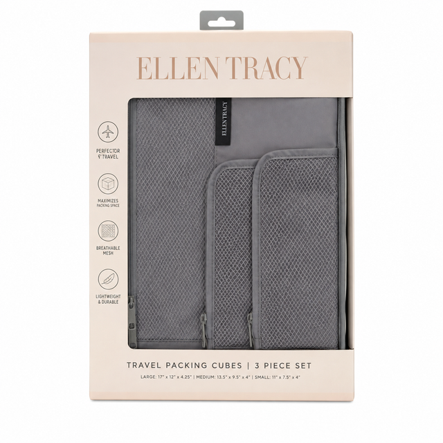 Ellen Tracy Travel Packing Cubes 3 Piece Set Boxed