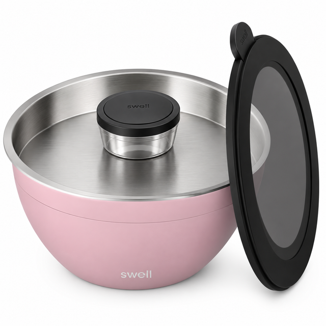 Swell Skin Stainless Steel 64oz Salad Bowl Kit with 2oz Mini Canister and Removable Tray Loose