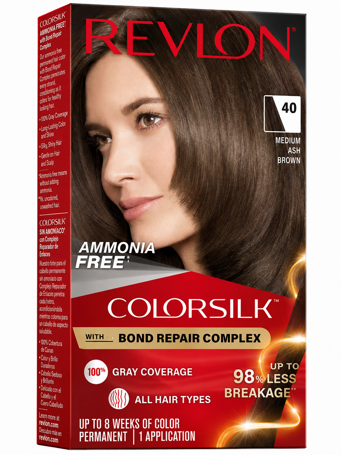 Revlon ColorSilk with Bond Repair Complex Permanent Hair Color Boxed Color: 40 Medium Ash Brown