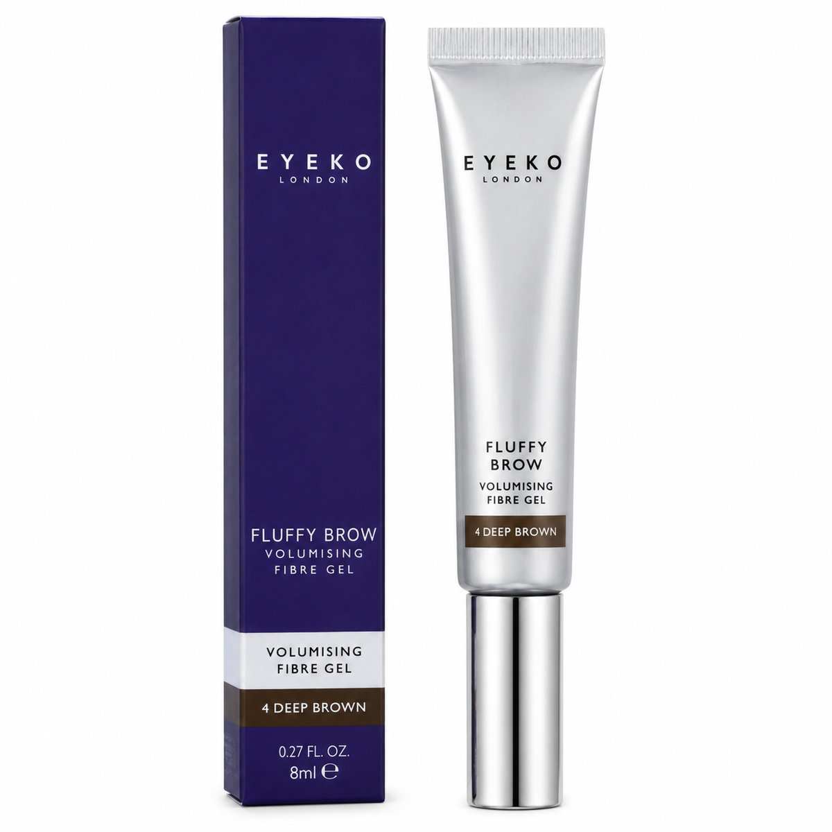 Eyeko London Fluffy Brow Volumising Fibre Gel 0.27 oz Boxed Color: 4 Deep Brown
